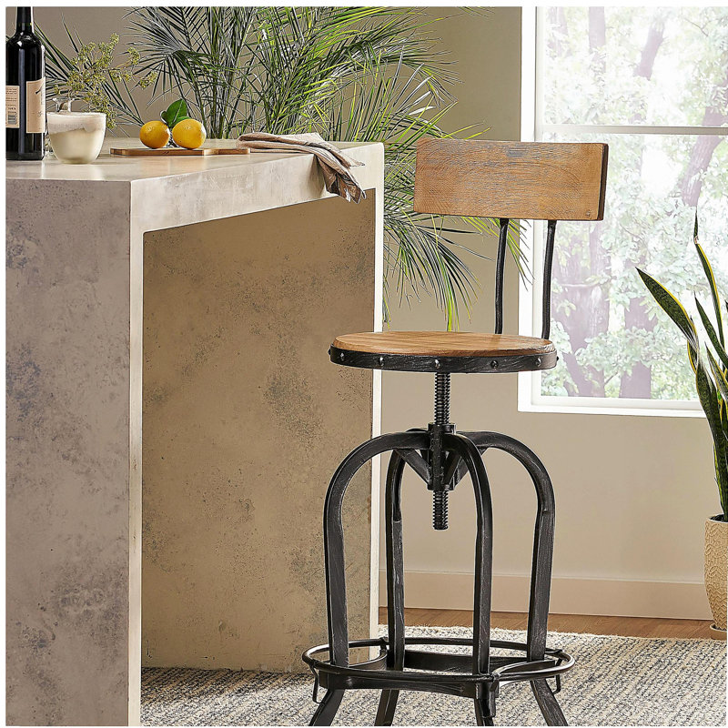 Adjustable Height Swivel Bar Stool, with Elm