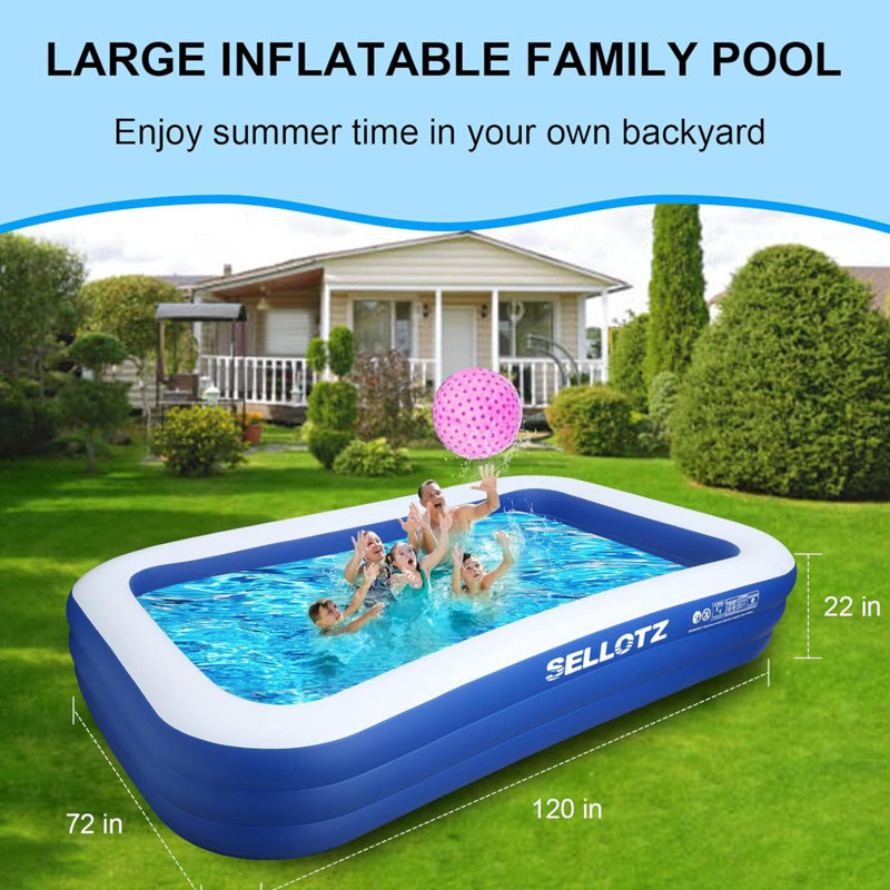 Blue and White Rectangular Inflatable Family Pool