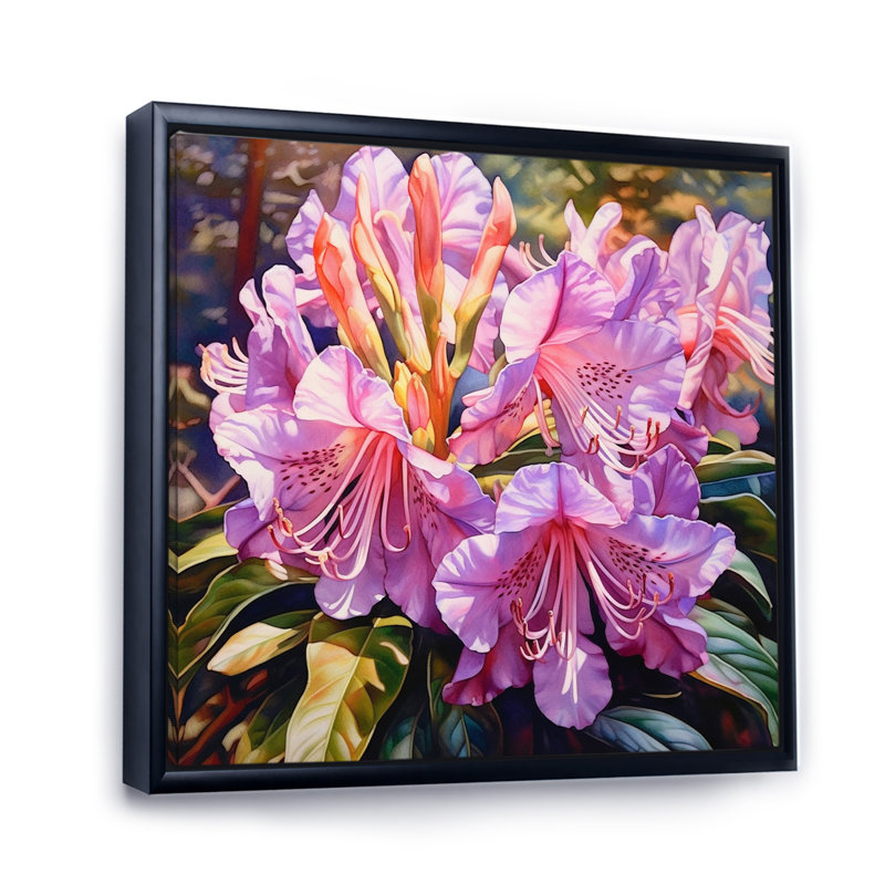 Fleurs de rhododendron mauve sur toile, H 24 po x l 24 po x P 1 po, Cadre flottant noir