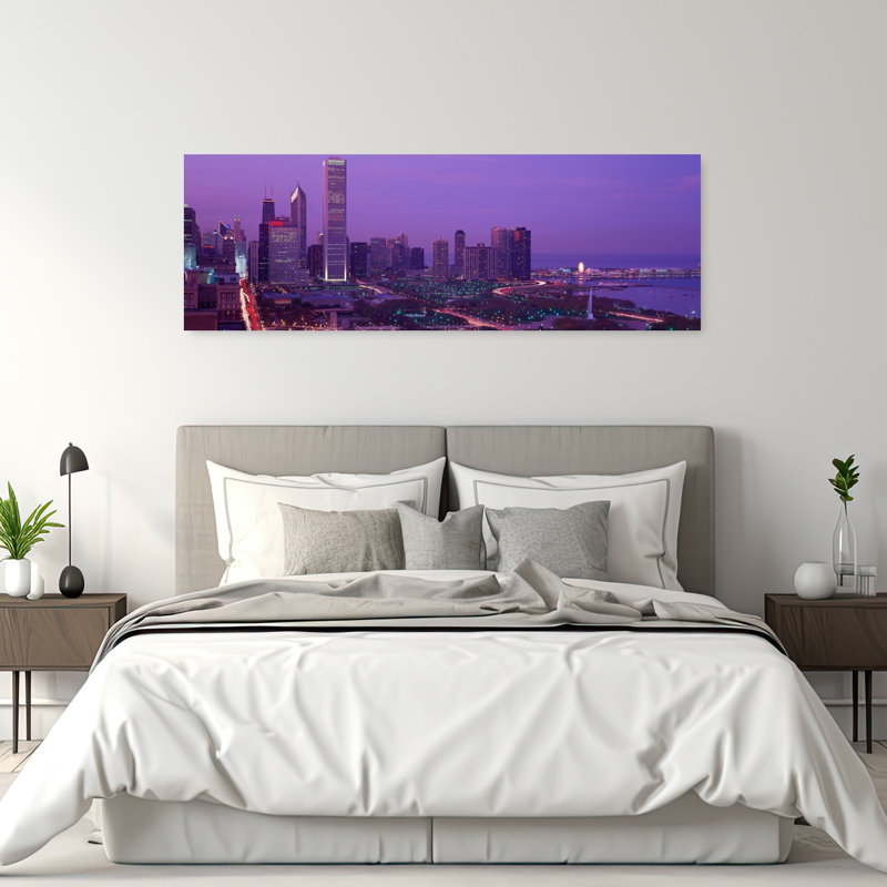 «Evening Chicago Il Usa», art contemporain abstrait urbain, H 20 po x l 60 po