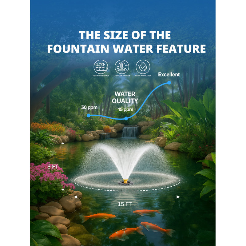 Orison Pond Fountain Aerator Pump With Timer, 50ft Power Cord, 2 Spray Patterns, Energy-efficient Water Circulation For Ponds & Lakes
