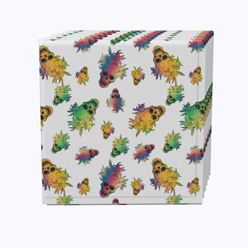 Polyester Floral Square Napkin, Orchid Rocker Skulls