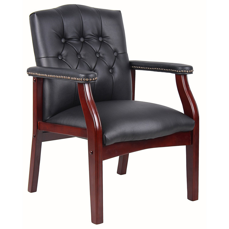 Leather Reception Guest Chairs W/Padded Seat and Arms Ergonomic Mid-Back Office Executive Side Chair for Meeting Waiting Room Conference Office Guest Chairs