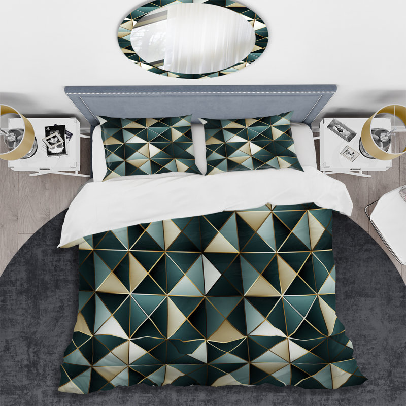 Natural Tones Grey And Beige Mosaic Geometric Shapes Duvet Cover, King Duvet Cover + 2 King Shams, Geometric Shapes 18