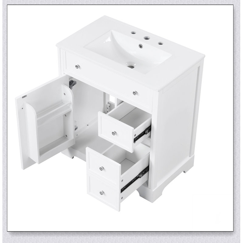 Meuble-lavabo de 30 po avec comptoir d'évier, meuble-lavabo avec porte et deux tiroirs, panneaux de fibres à densité moyenne, bois massif, un paquet (nouvelle couleur WF317773AAK)