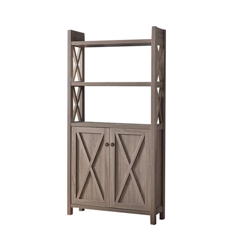Vitrine en bois à hachures croisées, armoire de rangement à domicile, deux tablettes, deux portes - taupe
