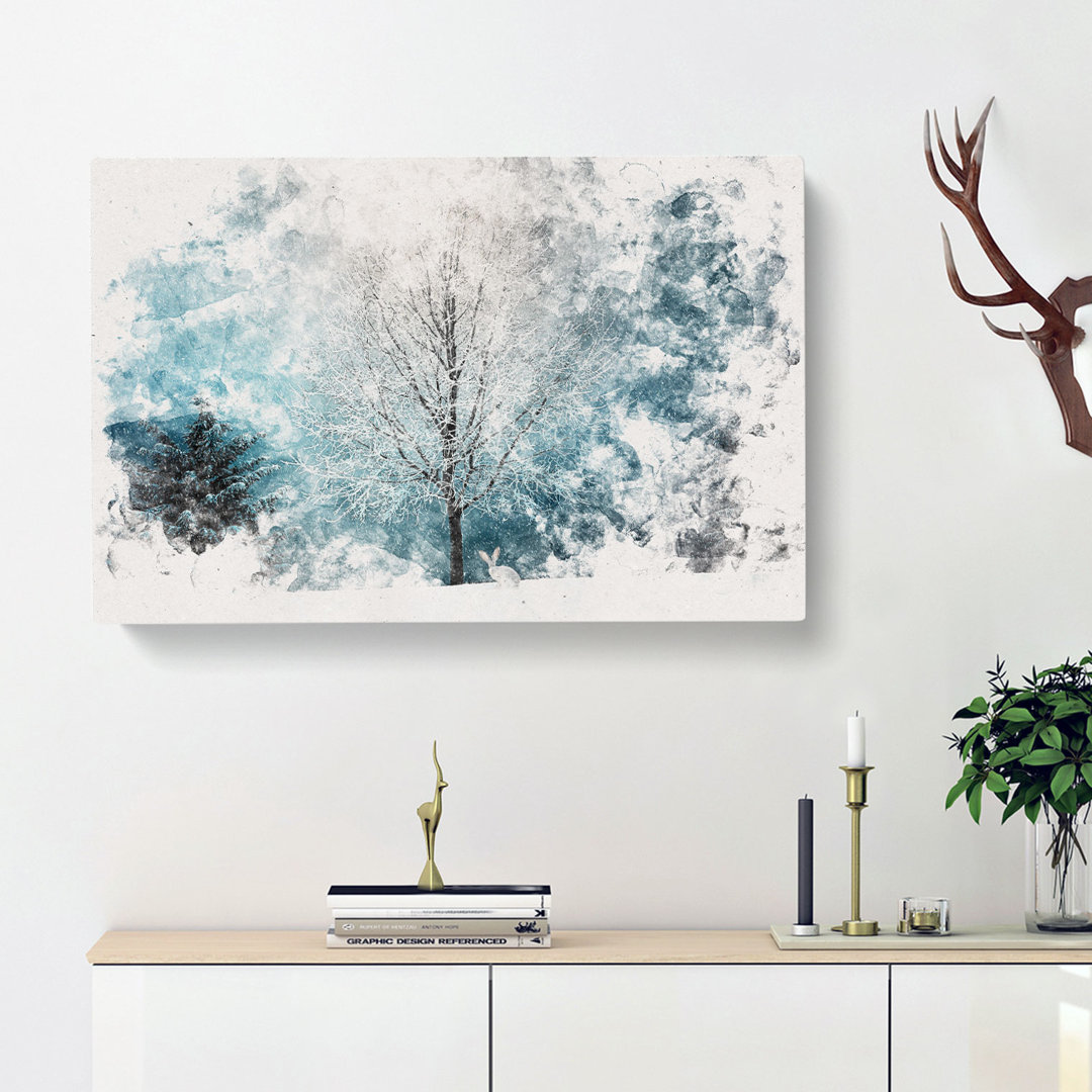 Hare in a Winter Forest Watercolour - Wrapped Canvas