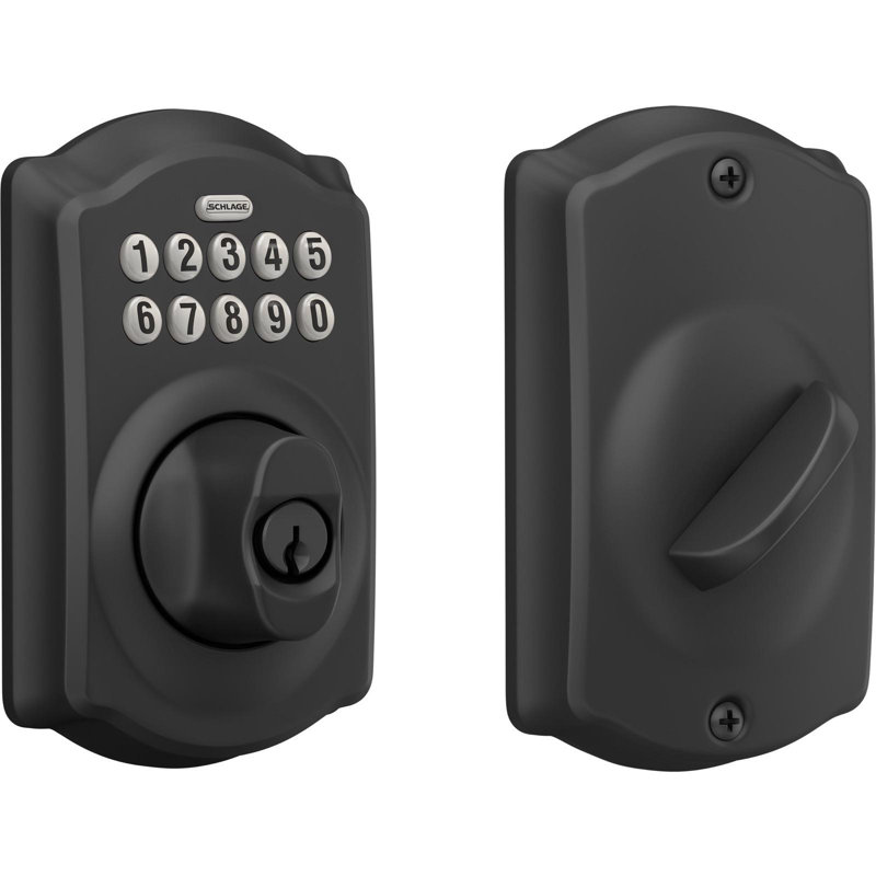Schlage Keypad Deadbolt with Camelot Trim, Matte Black, Yes