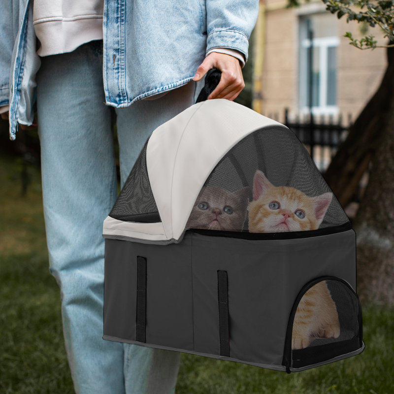 Black Foldable Pet Stroller with Detachable Storage Basket