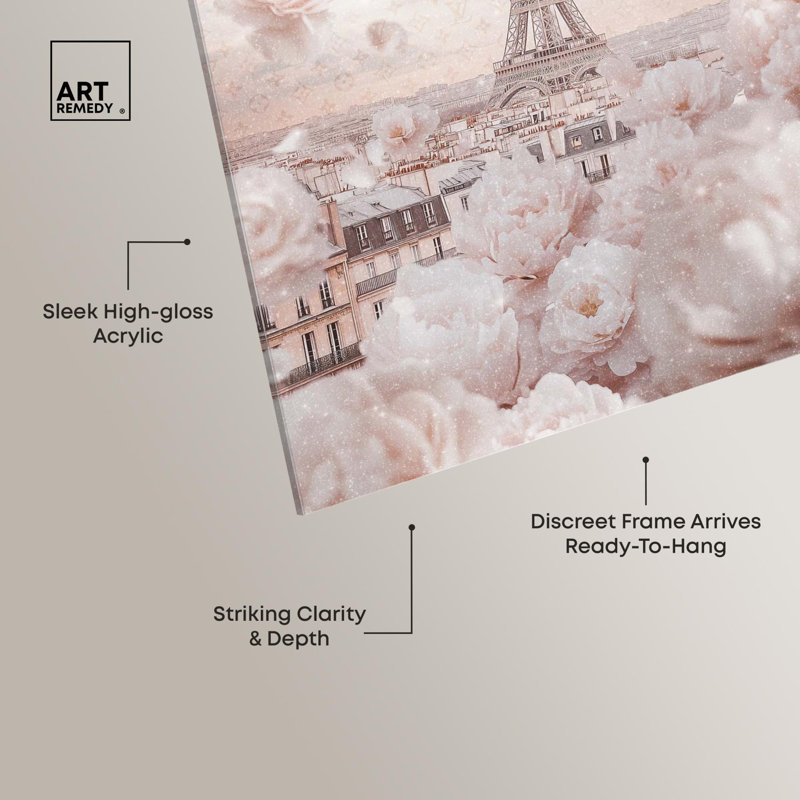 Raining Petals in Paris Acrylic Glam Wall Decor by Art Remedy, Ready to Hang, 15" H x 10" W