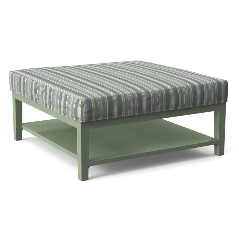 Hammond Square Ottoman, Green and Blue Stripe; 0252-54, Celery Finish