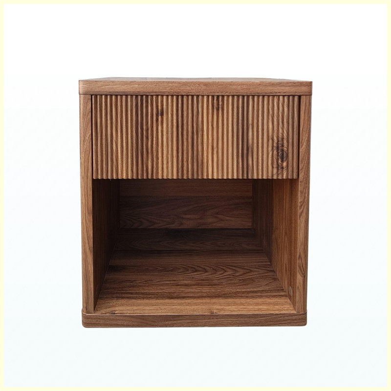 Table de chevet cannelée moderne de style Mid-Century avec rangement de tiroir, grande table de chevet large