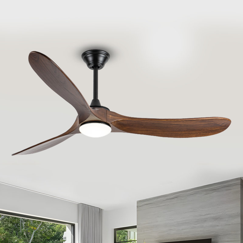 Ventilateur de plafond en bois massif avec lumière, moteur à courant continu, télécommande, Bois brun, 52"