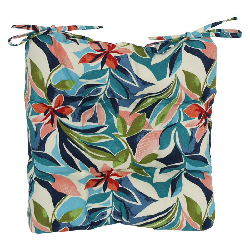 16-Inch Square Outdoor Tufted Chair Cushions (Set Of 2), Ivory/Blue/Somap Multi Floral