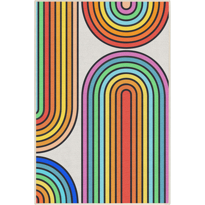 Well Woven Modern Retro Rainbow Arch Multi Color Washable Area Rug, Rectangle 3'3" x 5'