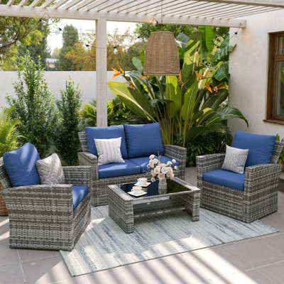 Wicker 4 - Person Patio Conversation Set with Cushions