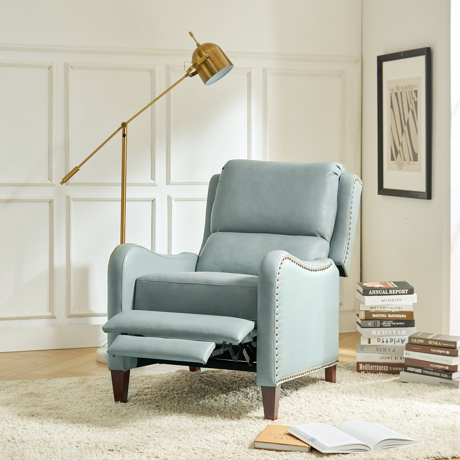 Beecher 29" Genuine Leather Manual Recliner, Gray