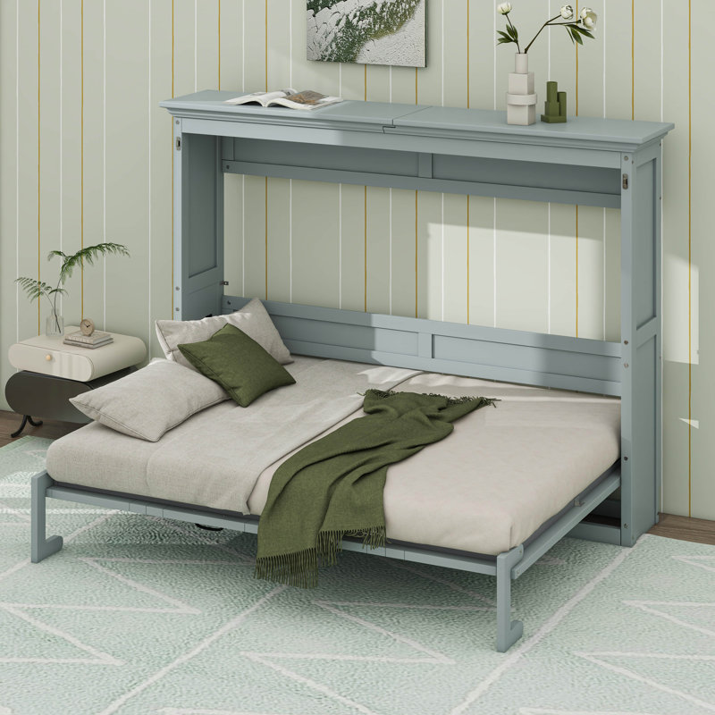 La base de lit de l'armoire de rangement Murphy peut être pliée en armoires A, Lit double, Gris