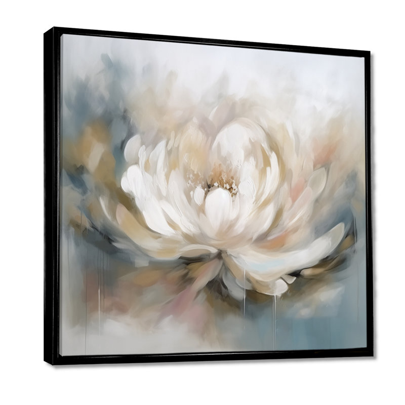 White Lotus Floral Melody, reproduction d'art sur toile, 44" H x 44" W, Reproduction avec cadre flottant, Noir