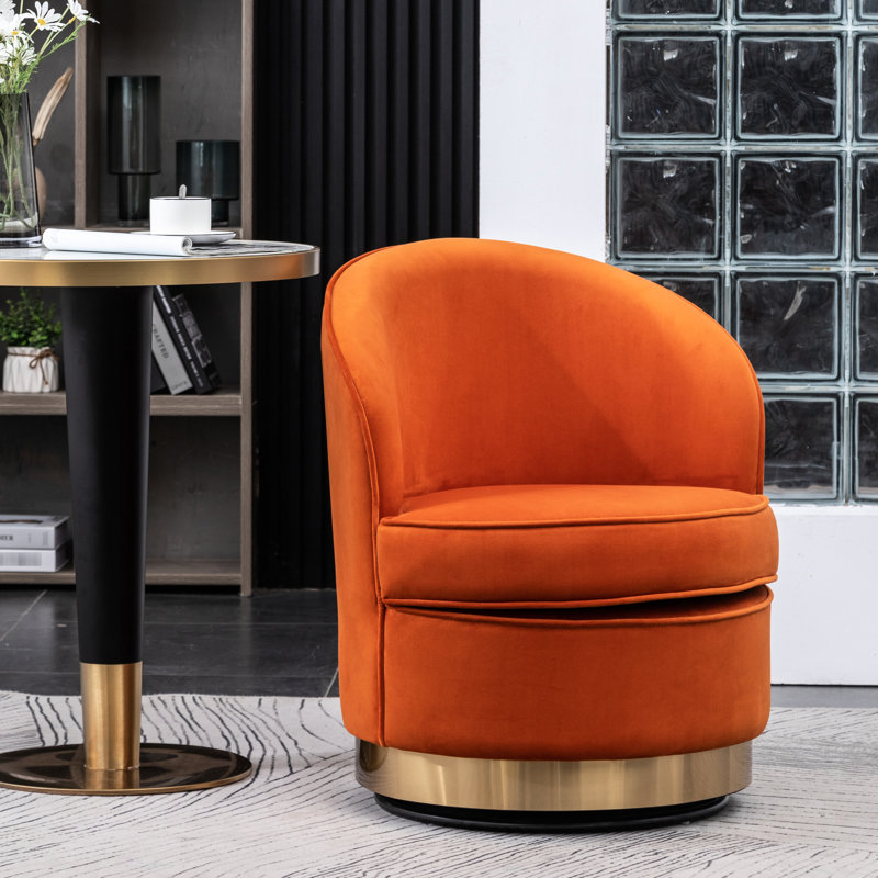 Fauteuil en velours orange - moderne, base pivotante, revêtement confortable contemporain et élégant, Orange