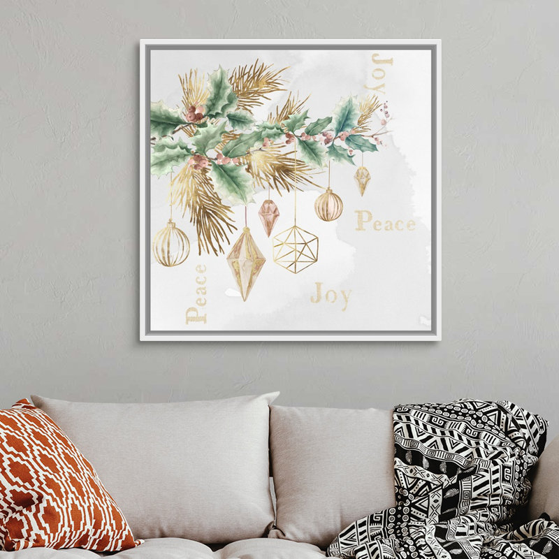 Peace & Joy Branch-impression d’art textuel sur toile, Cadre blanc, 38" H x 38" W x 1.75" D