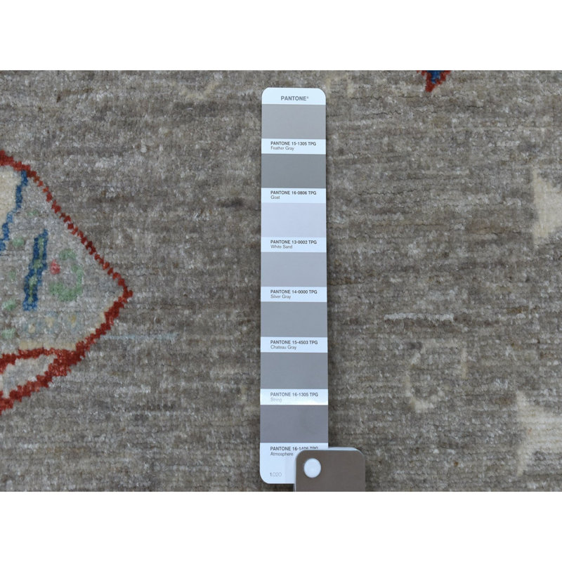 Tapis décoratif en laine de conception unique 4 pi x 6 pi noué à la main gris