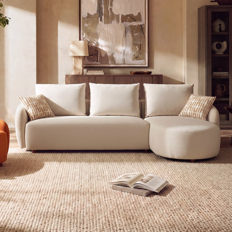 Canapé modulaire en L Catlin, Velours beige, H 35 po x l 107,1 po x P 64 po