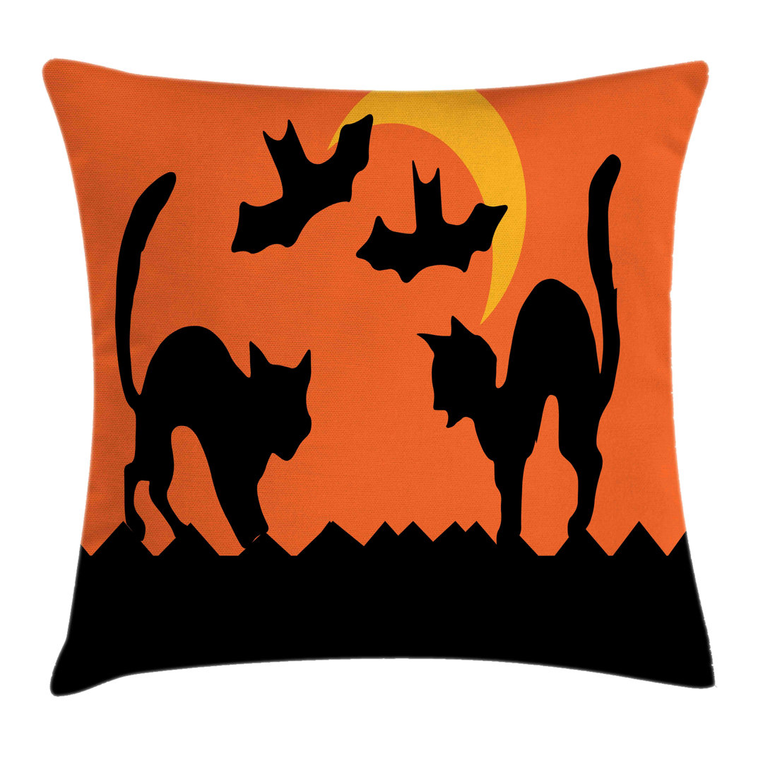 Kissenbezug, Crescent Katzen und Fledermäuse, Orange und Schwarz, Erde Gelb Orange