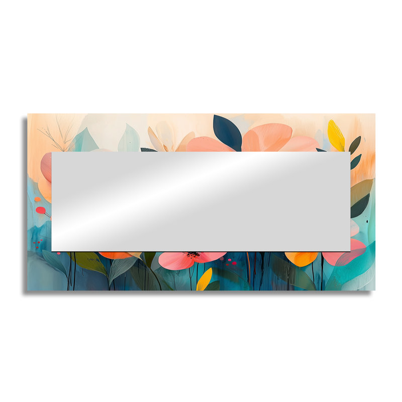 Botanical Wildflowers Petals In The Breeze I - Floral Accent Wall Mirror - Printed On Metal, 28" x 55"