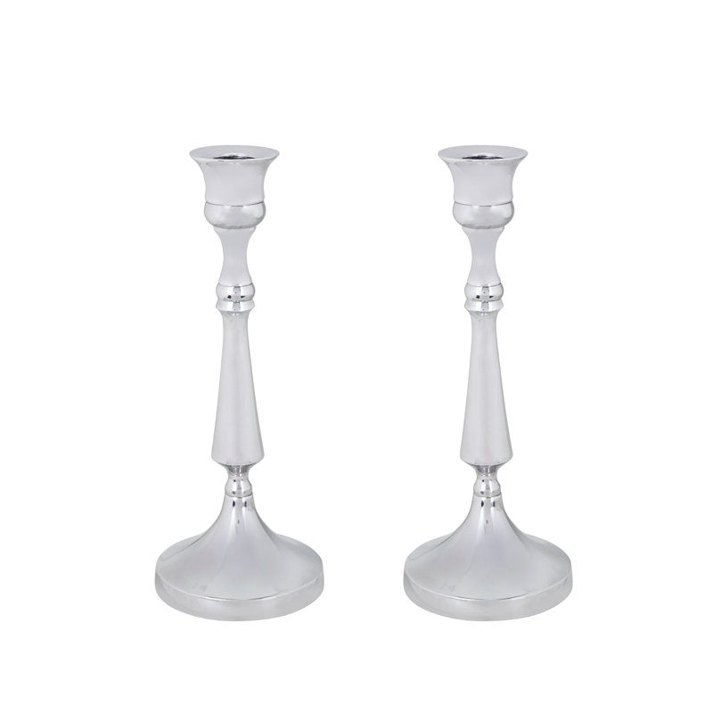 Porte-bougie Aspen Creative 16305-11-2, en aluminium et nickel massif, support de table décoratif pour mariage, repas, fête, décoration intérieure, 3 3/4 po de diamètre x 9 3/4 po de hauteur, ensemble de 2