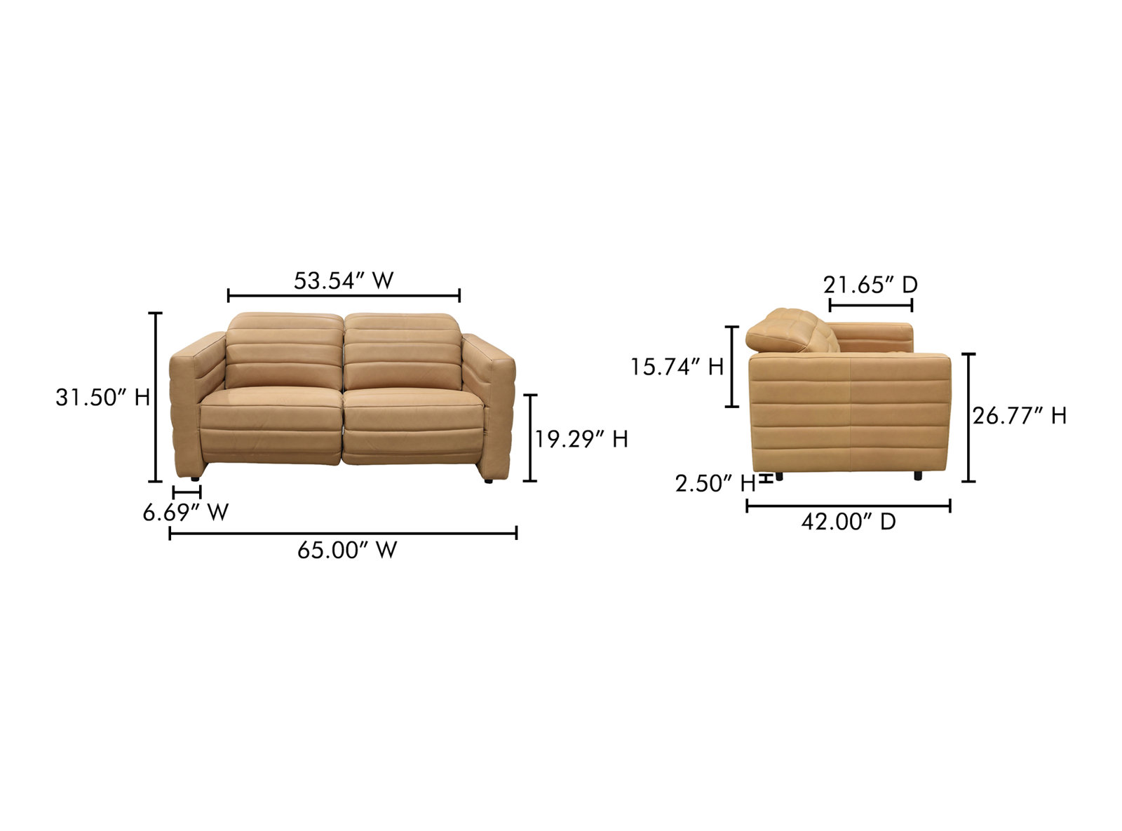 Waldo 65" Genuine Leather Reclining Sofa