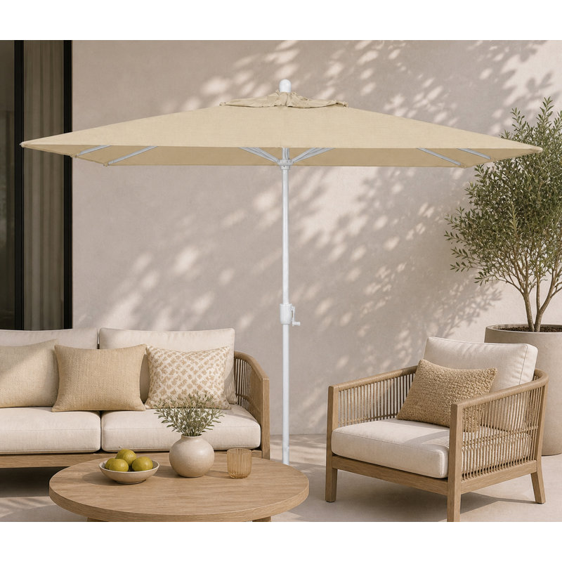 Olivier 116.7'' x 78.7'' Rectangular Market Umbrella, Antique Beige Sunbrella® Canvas, White Sand