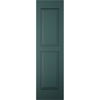 Volets extérieurs Americraft à deux panneaux surélevés égaux en bois véritable (par paire), 30,5 cm (L) x 211 cm (H), avec capuchons de volets en aluminium, vert thermique