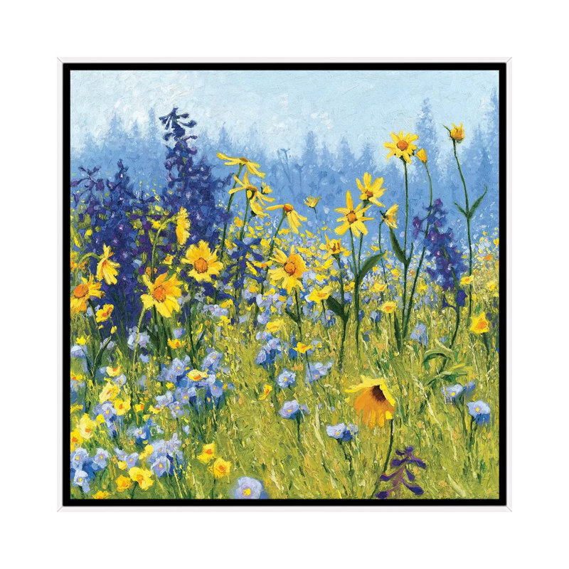 Joyful in July III Yellow and Blue Floral Canvas Art