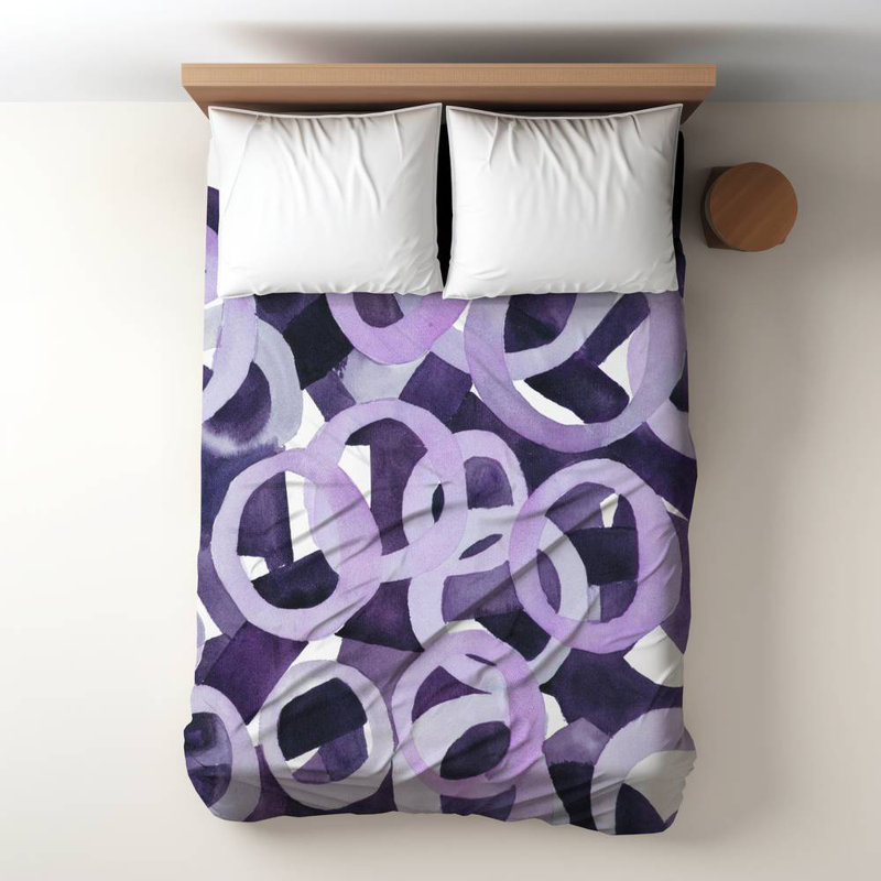 Polyester Sateen Duvet Cover, Twin Duvet, Blue Abstract Purple Rings