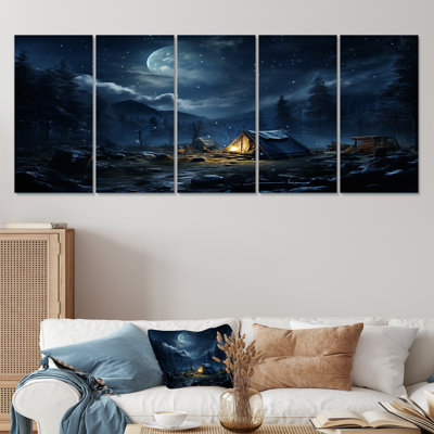 «Starlit Camping In Canada II - Camping Travel», toile d'art 5 pièces