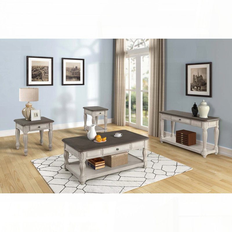 Table de chevet antique blanche et brune avec tiroir et tablette