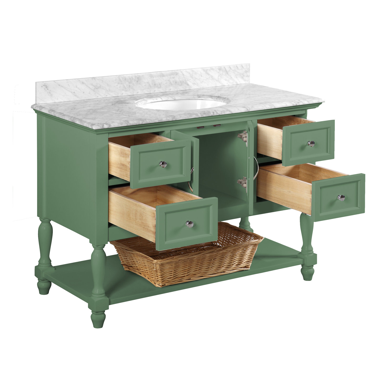 Hampton 48'' Single Bathroom Vanity, Carrara Marble, Sage Green