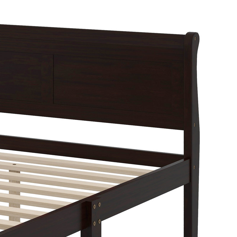 Lit plateforme double en bois avec tête de lit, Espresso