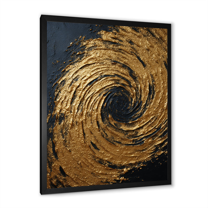 Or et noir abstrait spirale Smph - Art abstrait spirales murales, Cadre simple noir, H 32 po x l 16 po x P 1 po