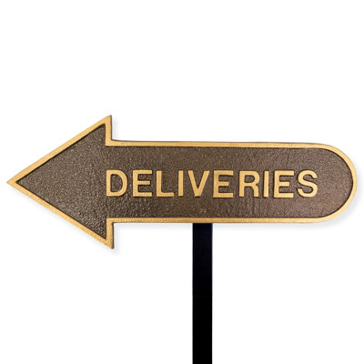 6" x 15.5" Left Arrow Deliveries Statement Plaque Sign with Lawn Stake - White/Black