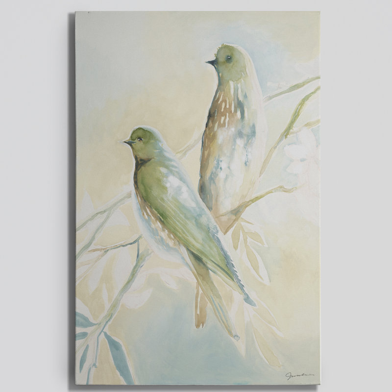 « love oiseaux », peinture sur toile tendue, H 18 po x l 12 po x P 1 po