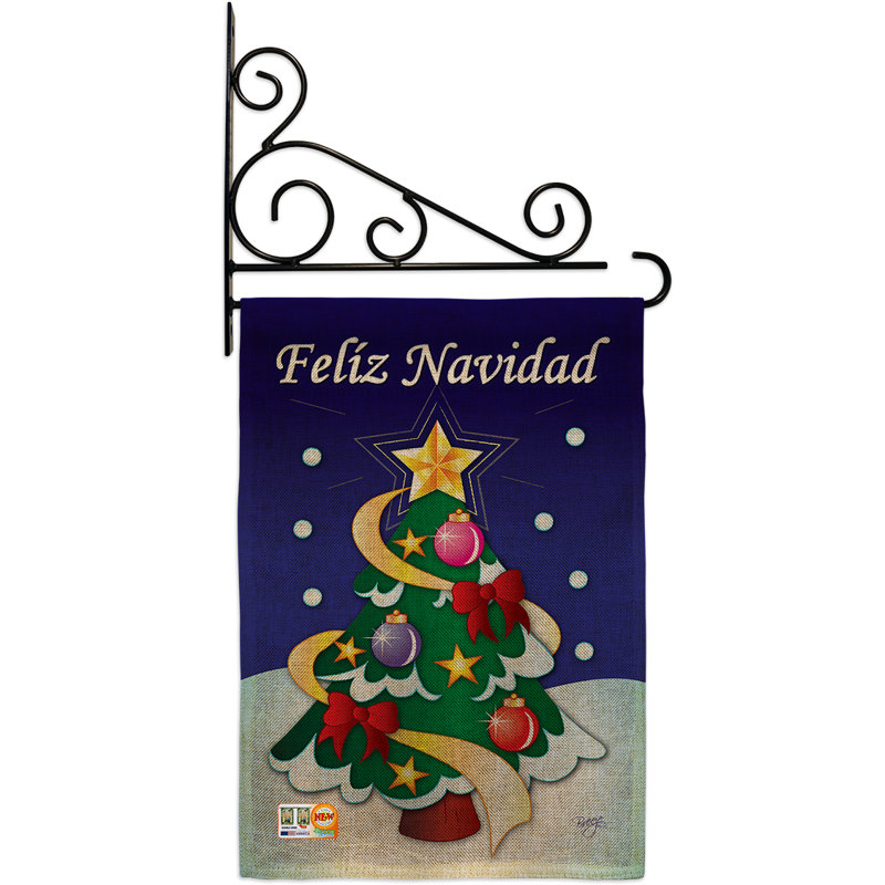 Felíz navidad 2 côtés en toile jute 19 x 13 po drapeau de jardin