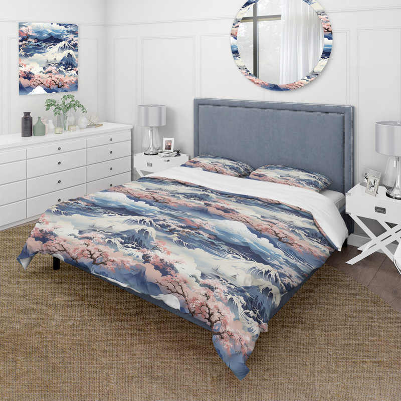 Ensemble de housse de couette japonais en polyester microfibre Karitza, Housse de couette pour grand lit et 2 taies décor