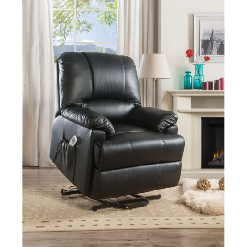 Fauteuil inclinable standard en similicuir à dégagement zéro de 34 po avec masseur Beuna, Similicuir noir