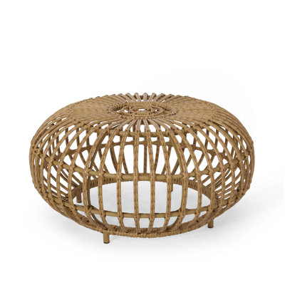 Table basse de table d'appoint en faux rotin bohémien pour utilisation intérieure et extérieure, table d'appoint ronde fabriquée à la main pour salon, patio, jardin, couleur brun clair