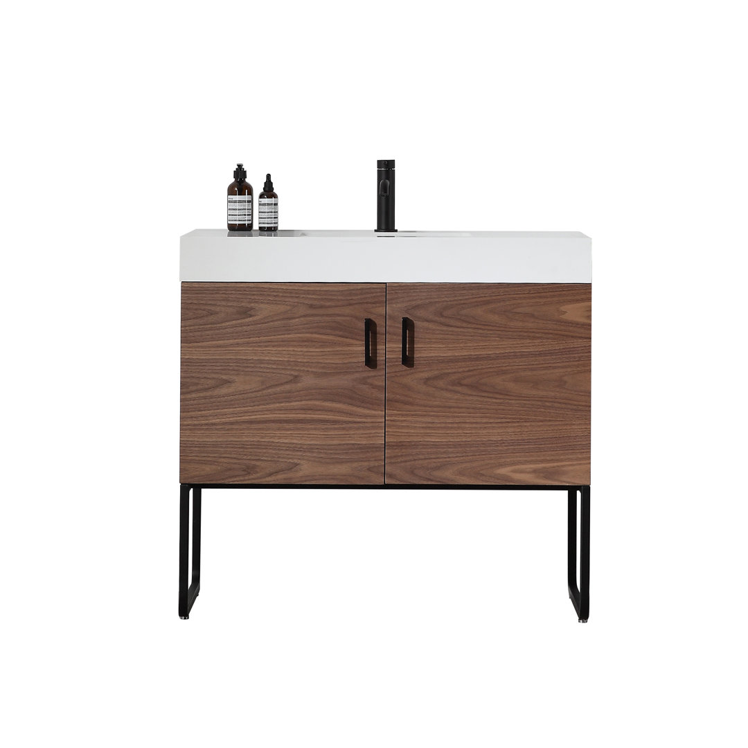 Keena 36'' Natural Wood Veneer plywood Single Bathroom Vanity with Engineered Quartz Top AllModern Base 