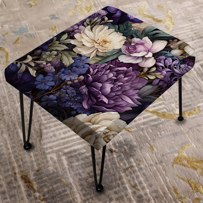 Repose-pieds pivoines émeraude mauve foncé