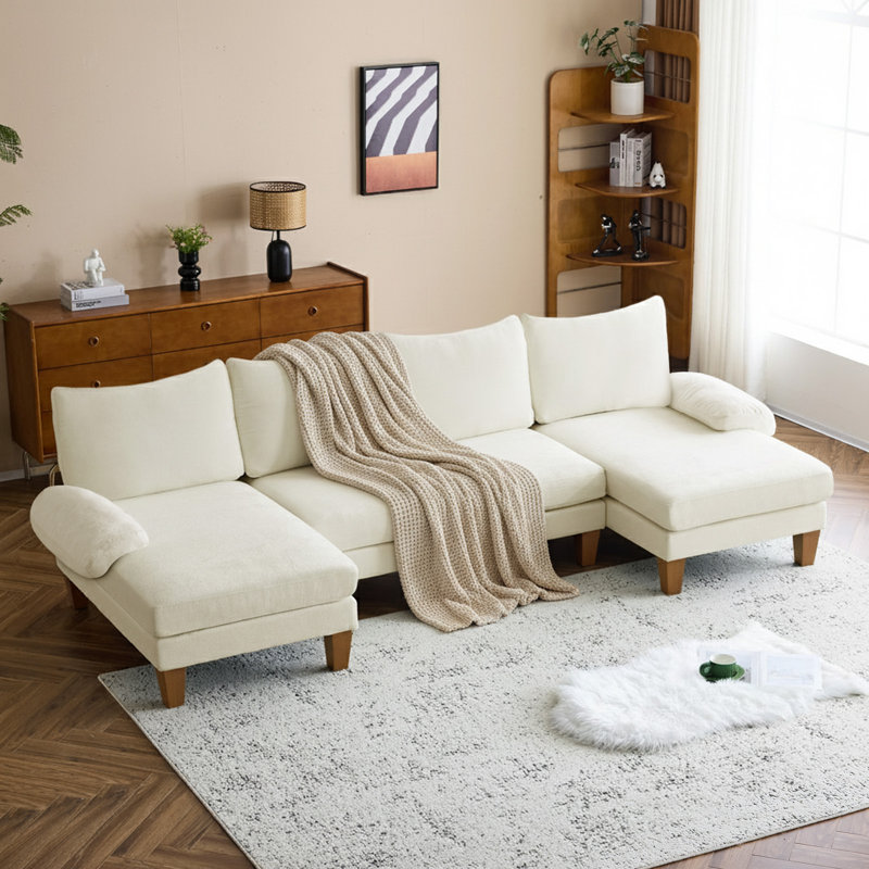  110 po Canapé modulaire en U avec coussins, Chenille beige