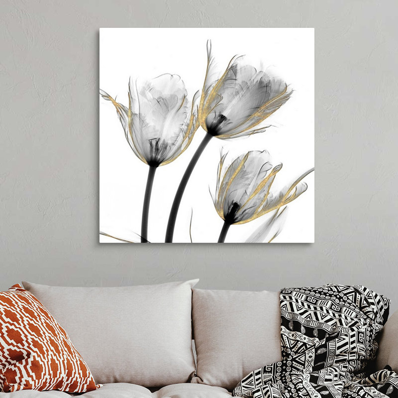 «Gold Embellished Tulips 2» par Albert Koetsier, reproduction d'art sur toile, H 36 po x l 36 po x P 1,25 po, Toile tendue